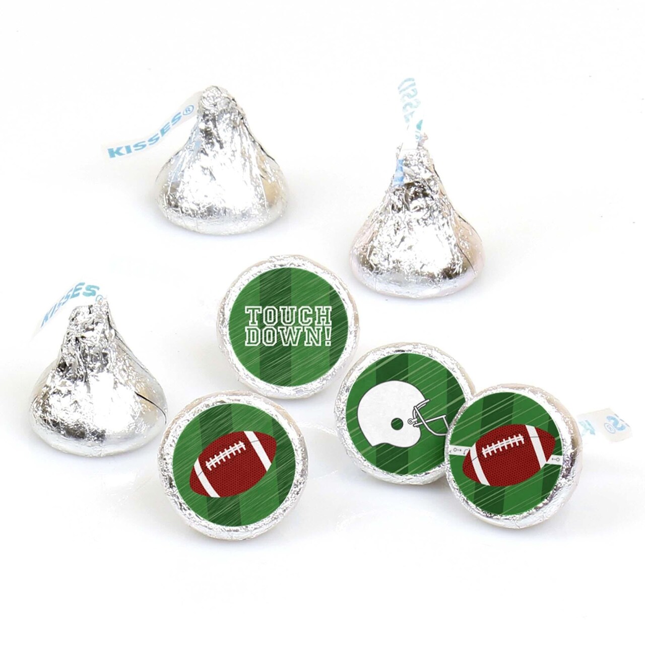 Big Dot of Happiness End Zone - Football - Baby Shower or Birthday Party Round Candy Sticker Favors - Labels Fits Chocolate Candy (1 sheet of 108)